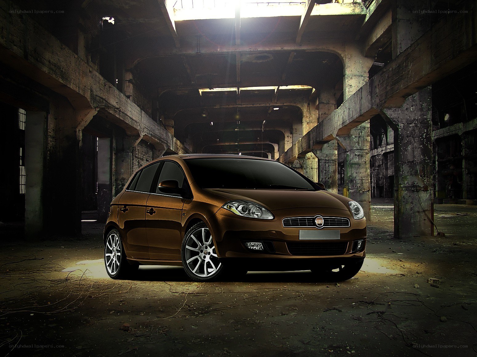 Brown car in abandoned building