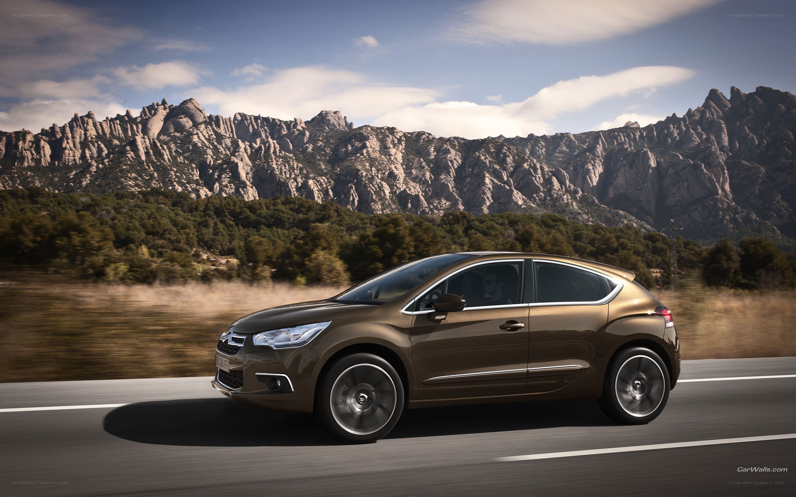Brown car on mountain road