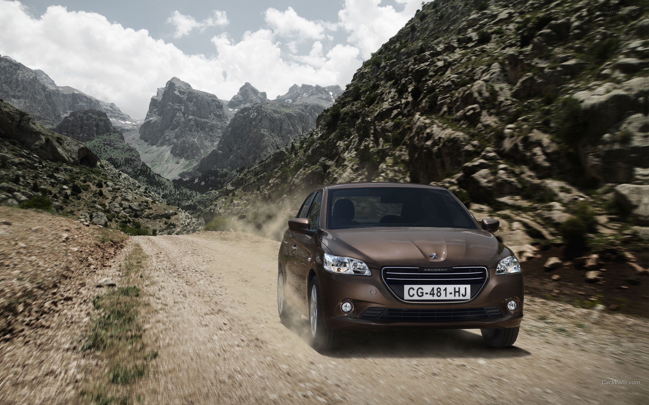 Brown car on mountain road