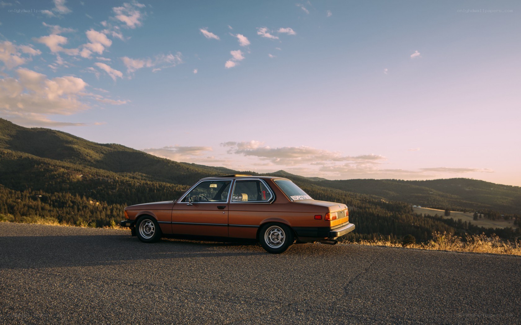 Brown car on mountain road