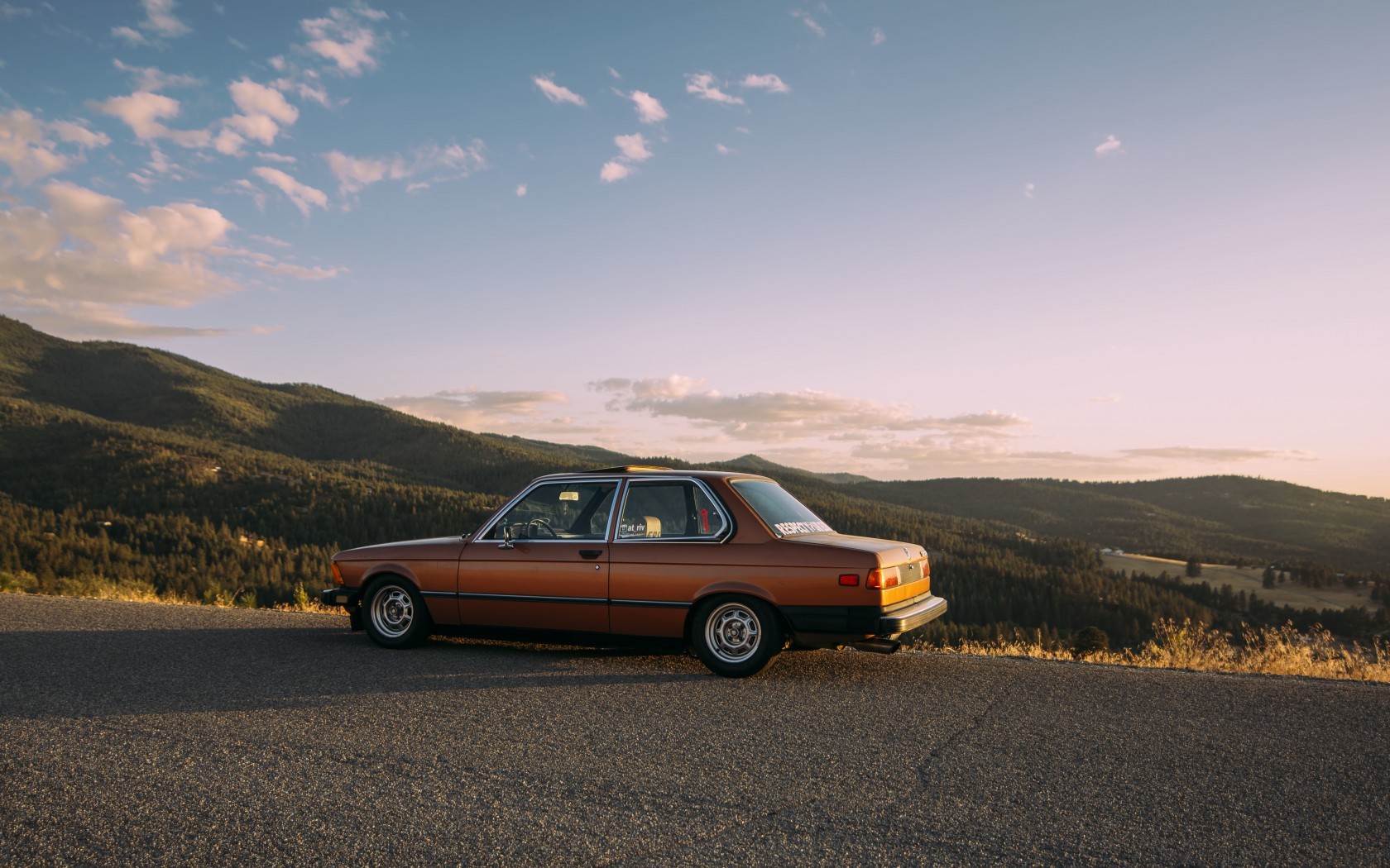 Brown car on mountain road