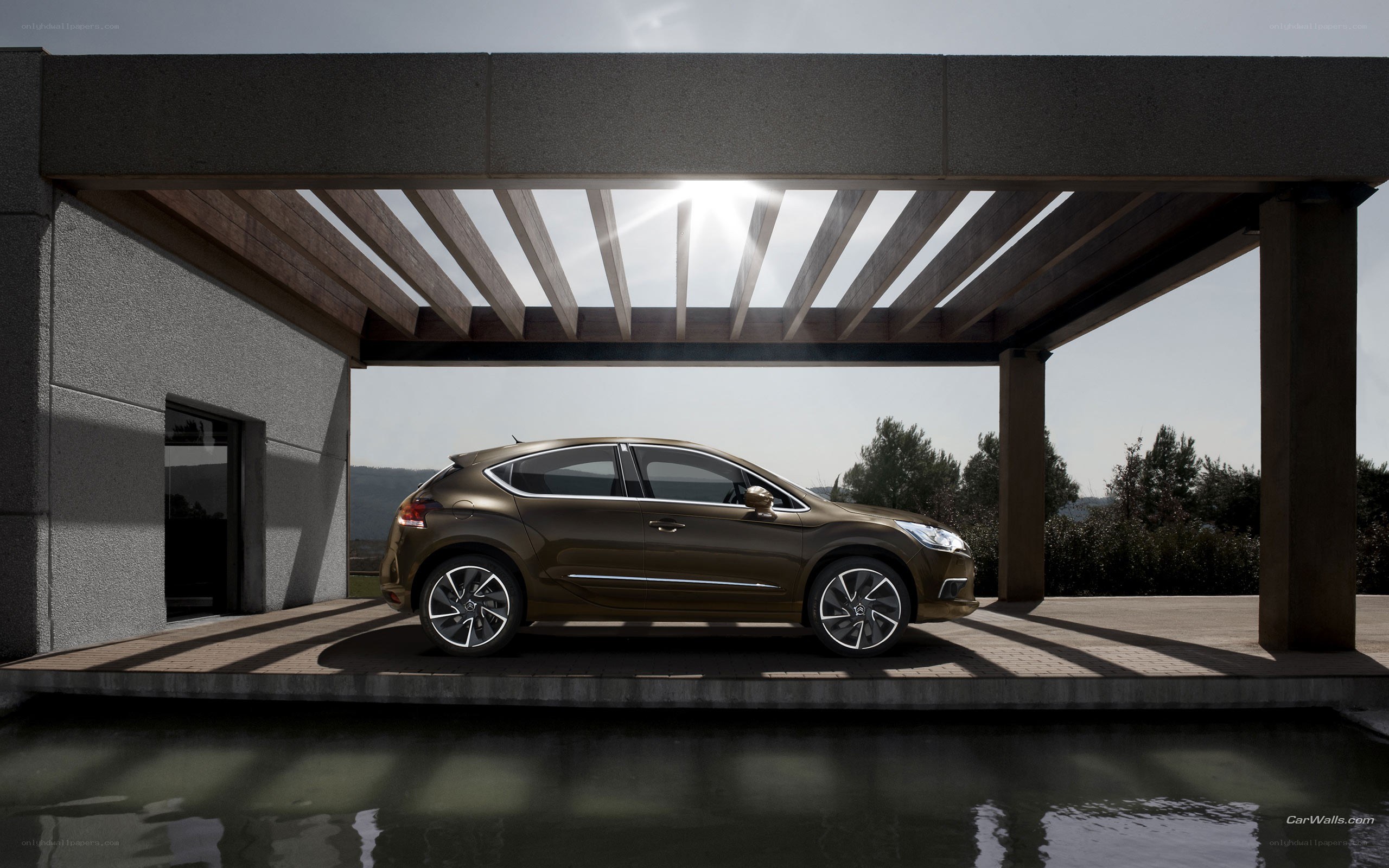 Brown car under pergola