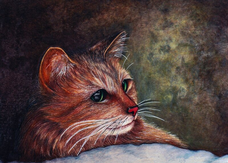 Brown Cat Lying Down — Calm, Painting