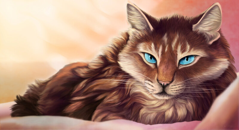 Brown Cat with Blue Eyes — Calm, Digital Art