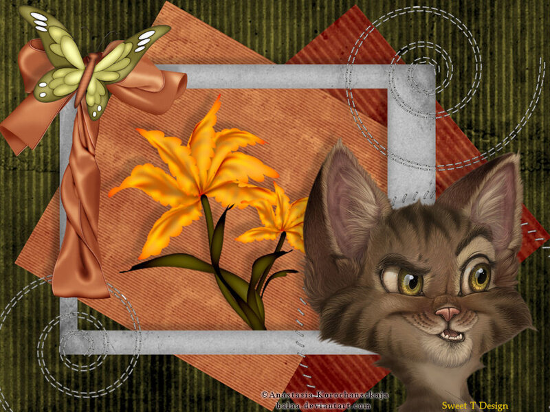 Brown Cat with Flower