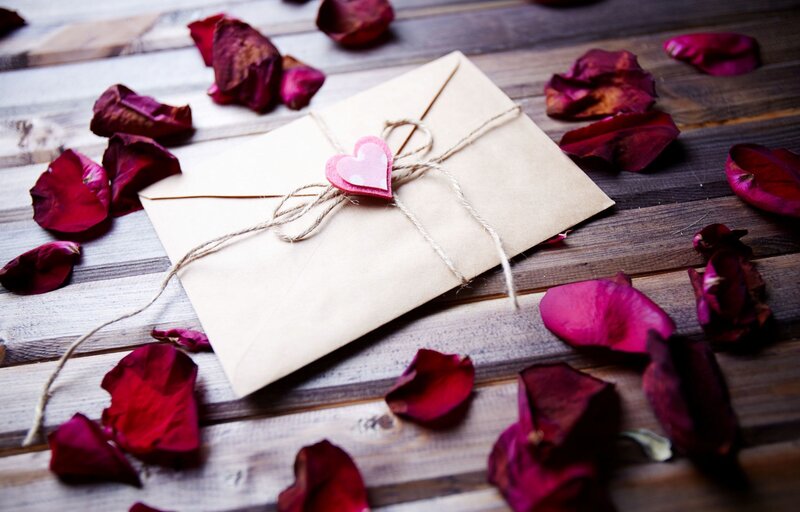 Brown Envelope with Rose Petals — Romantic