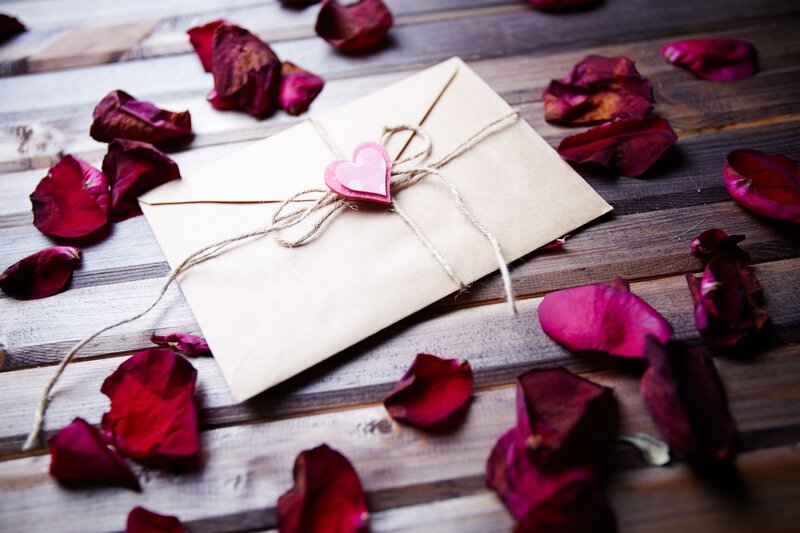 Brown Envelope with Rose Petals