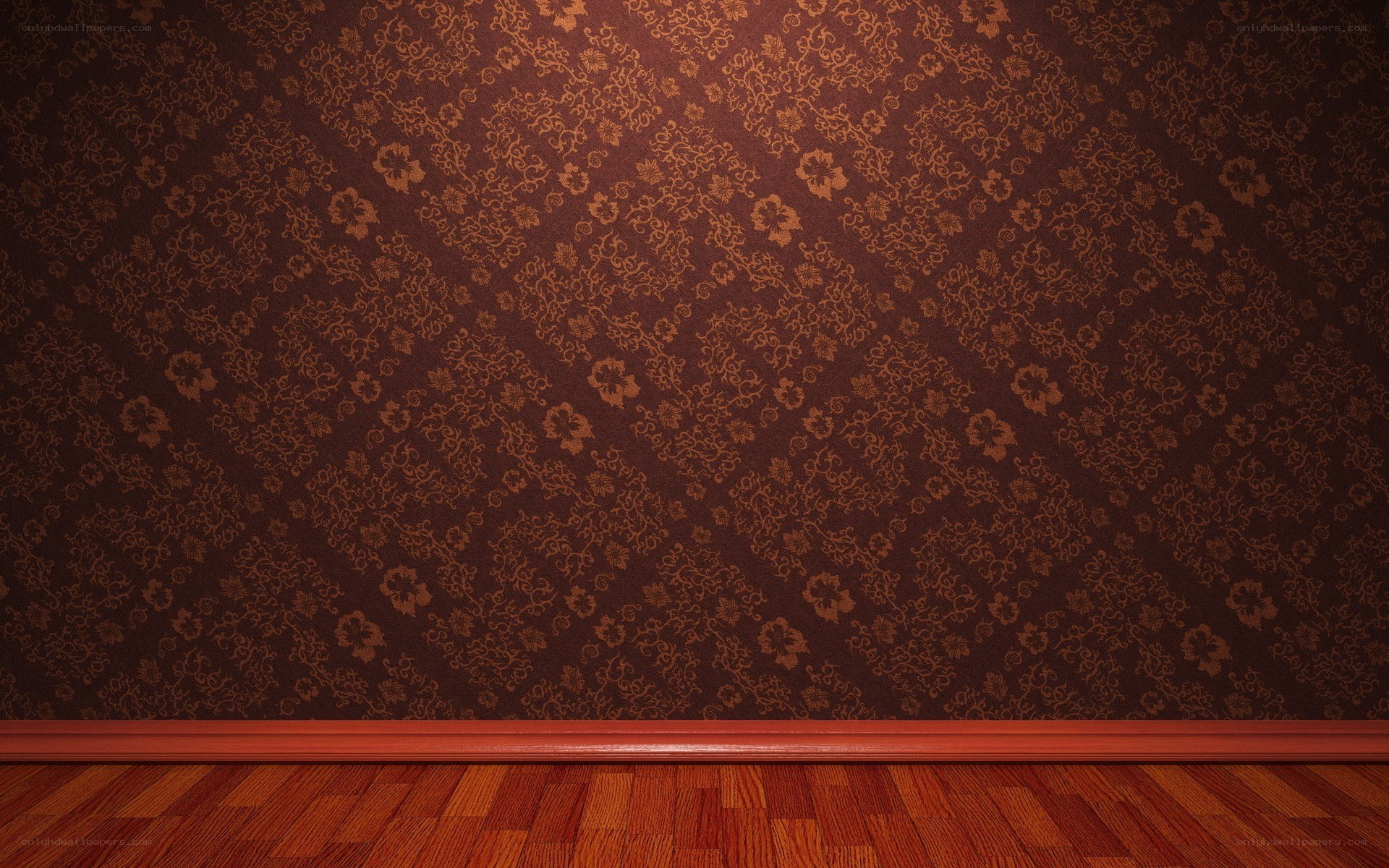 brown floral wallpaper room