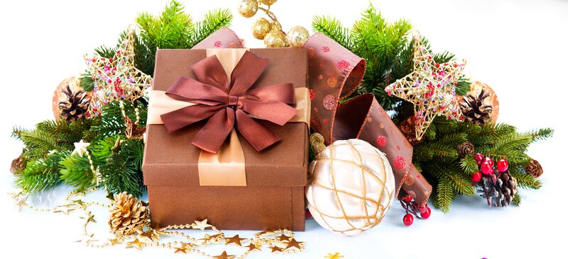 Brown Gift Box with Ornaments