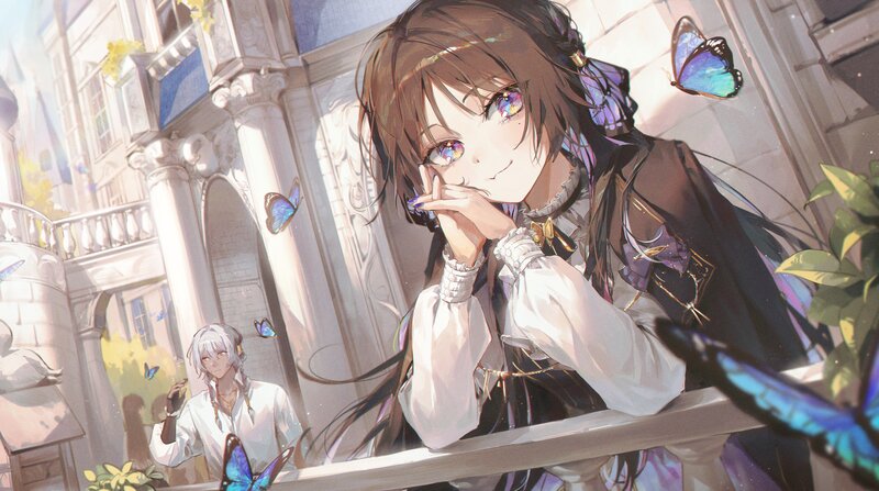 Brown-haired Girl with Butterflies