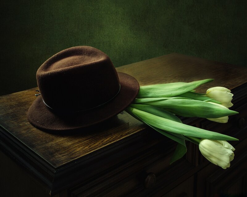 Brown Hat with Tulips