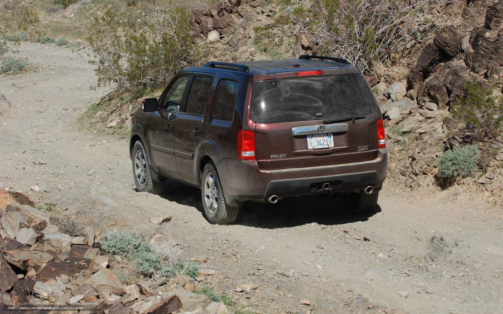 Brown Honda Pilot on dirt road