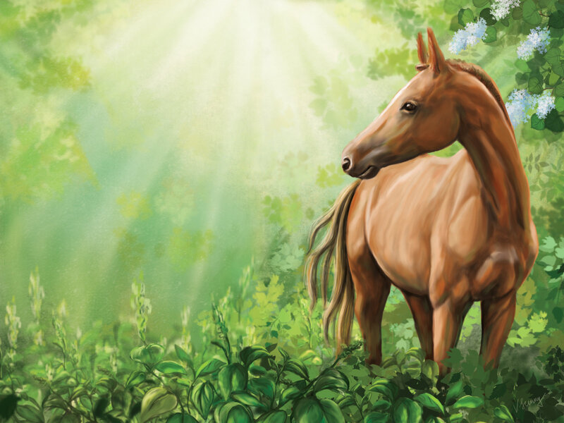 Brown Horse in Forest — Green, Serene