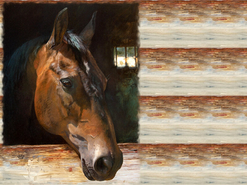 Brown Horse in Stable — Calm, Painting