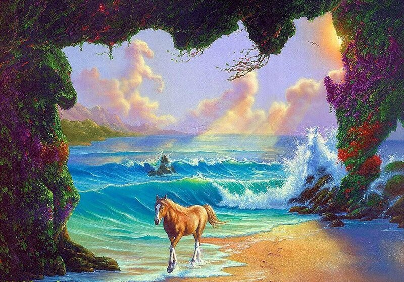 Brown Horse on Beach — Blue