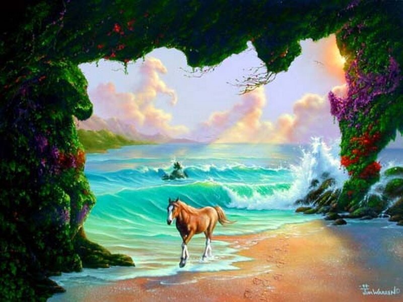 Brown Horse on Beach — Green