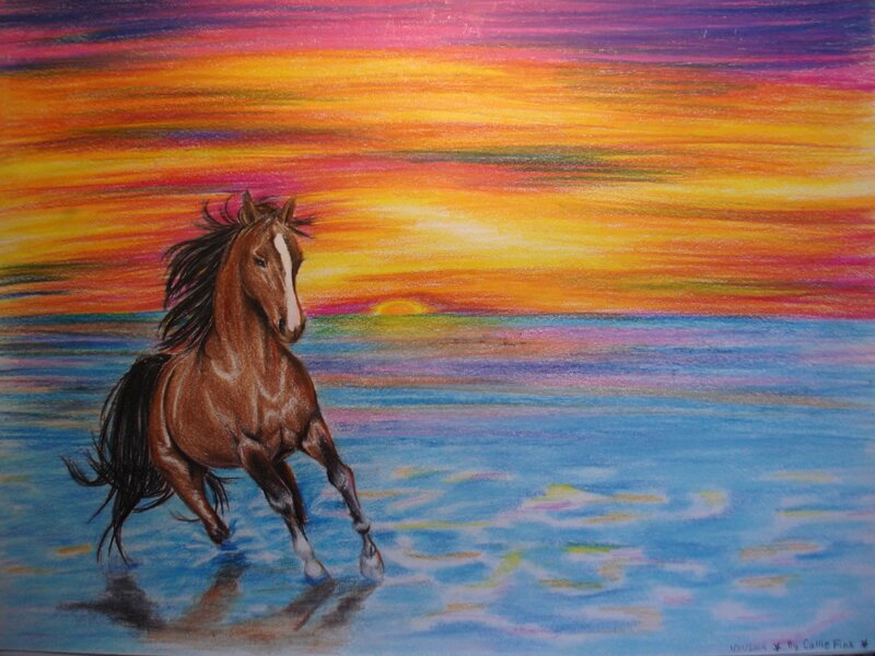 Brown Horse Running — Blue, Dramatic, Sunset