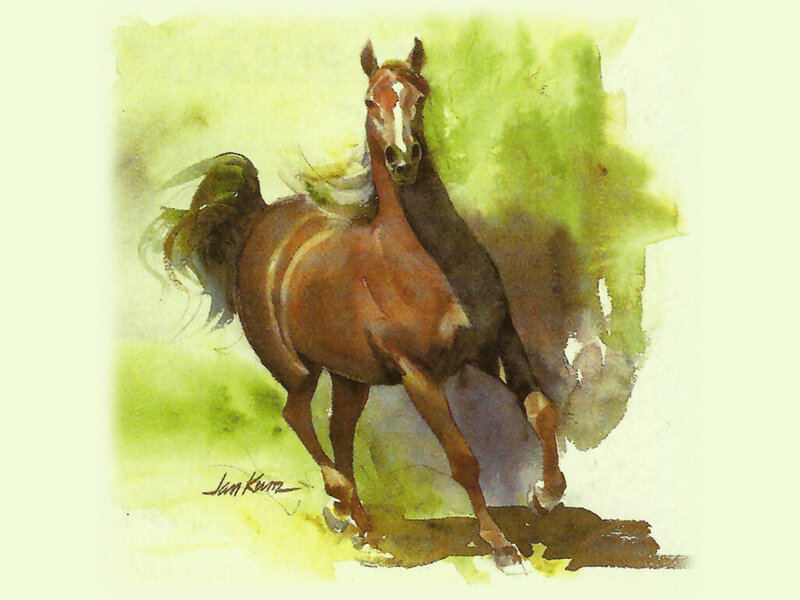 Brown Horse Running — Dynamic, Painting, Grass