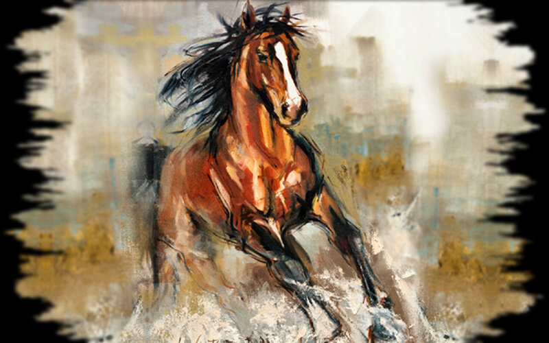 Brown Horse Running — Dynamic, Painting, Mud