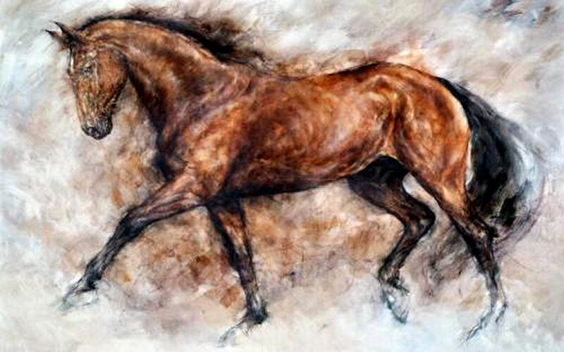 Brown Horse Running — Dynamic, Painting, Tail, Mane