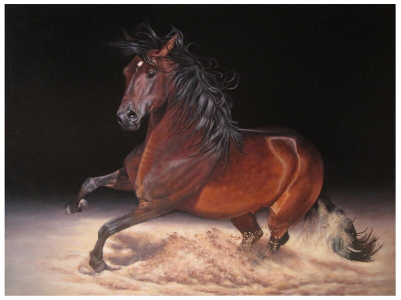 Brown Horse Running — Dynamic, Painting