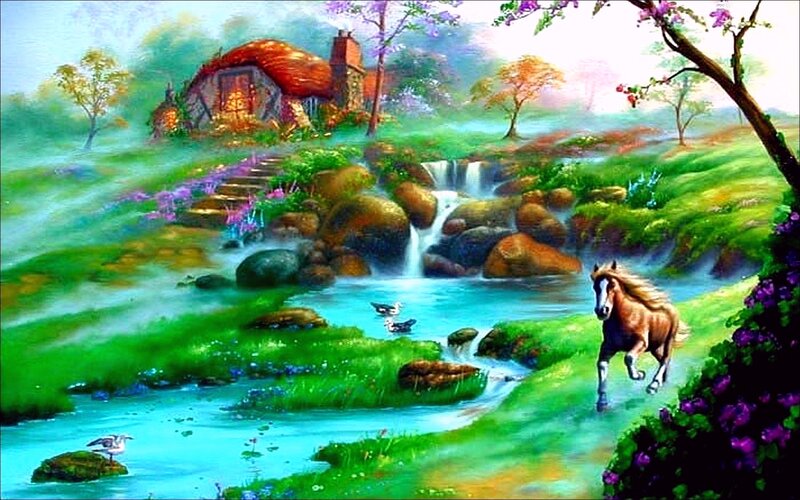 Brown Horse Running — Green, Serene, Spring