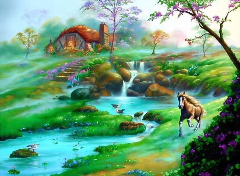 Brown Horse Running — Green, Serene