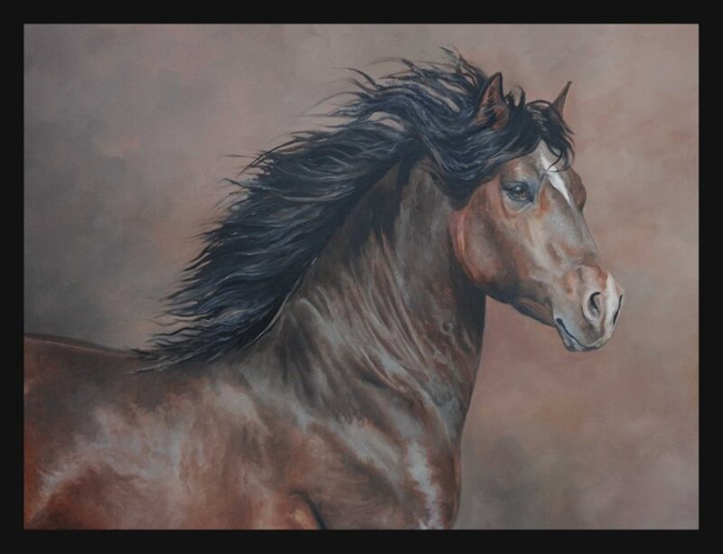 Brown Horse with Black Mane — Calm, Painting