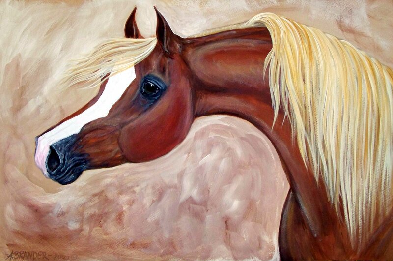 Brown Horse with Blonde Mane — Calm, Painting