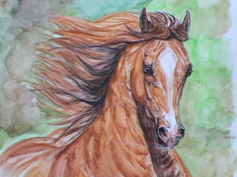 Brown Horse with Flowing Mane — Dynamic, Painting