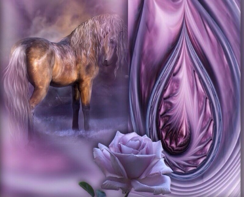 Brown Horse with Long Mane — Purple