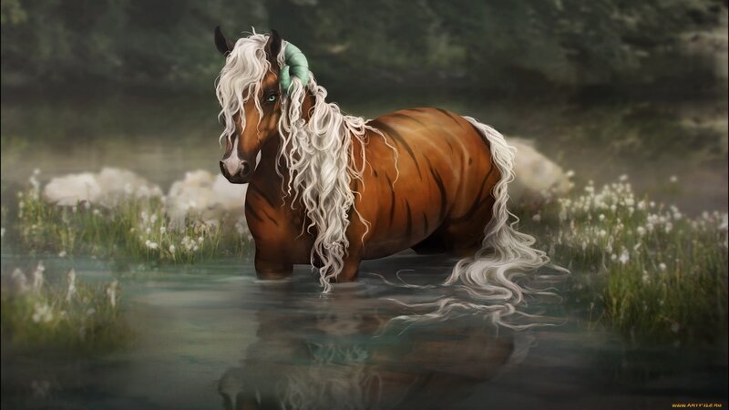 Brown Horse with White Mane — Serene, Digital Art