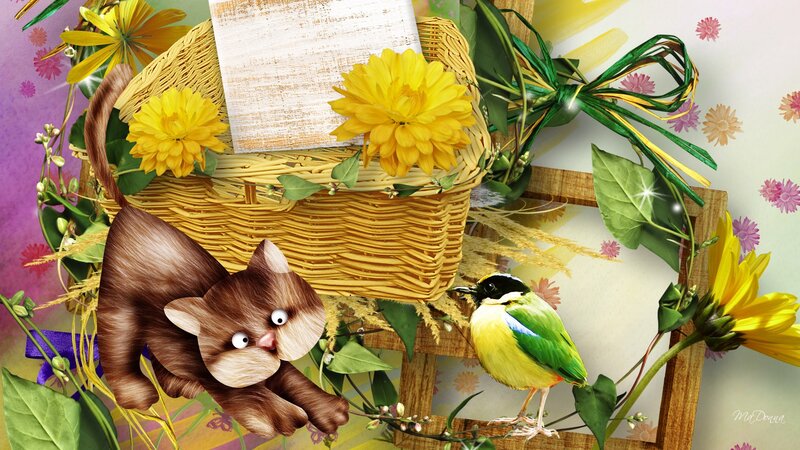 Brown Kitten with Bird