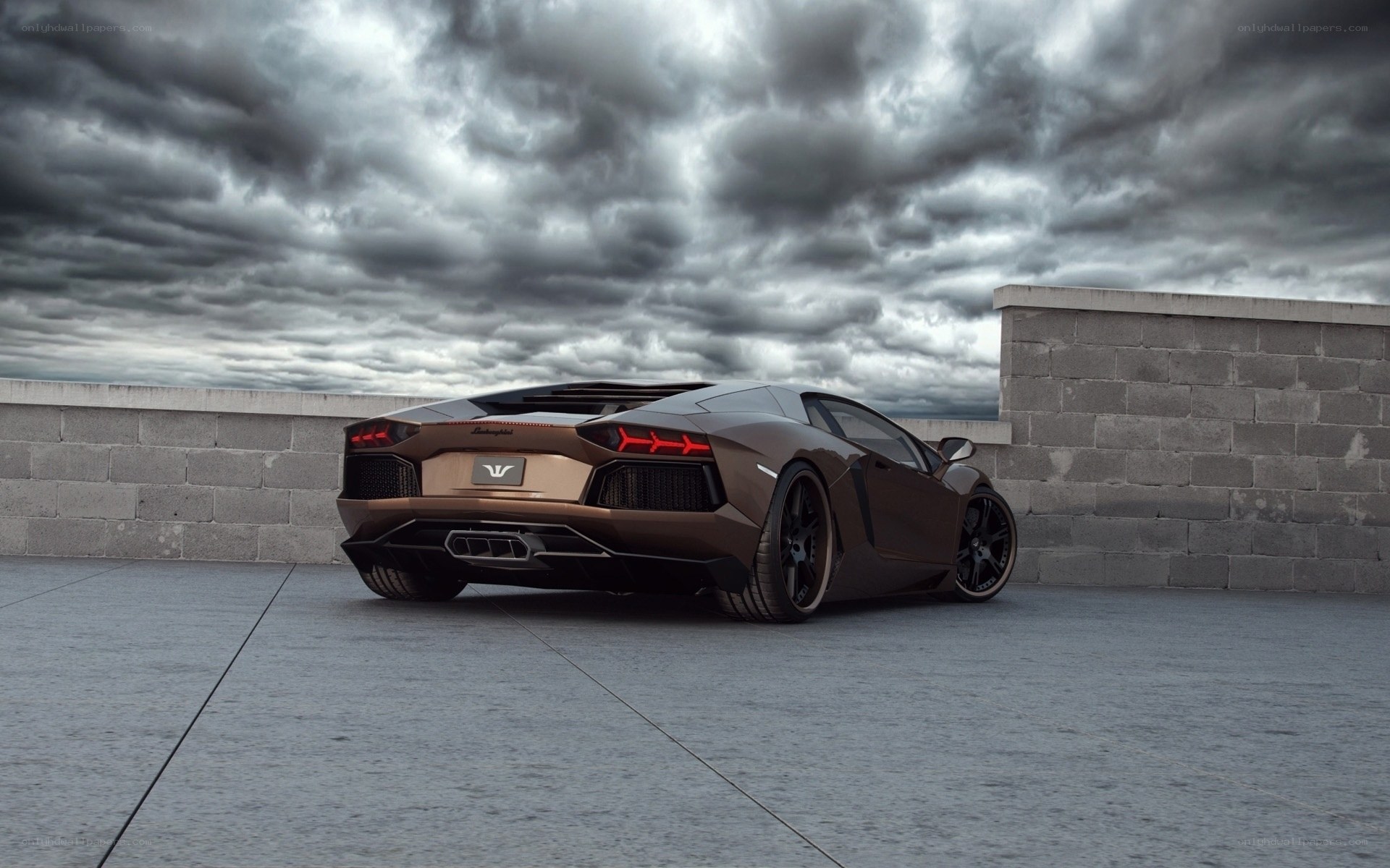 Brown Lamborghini on rooftop