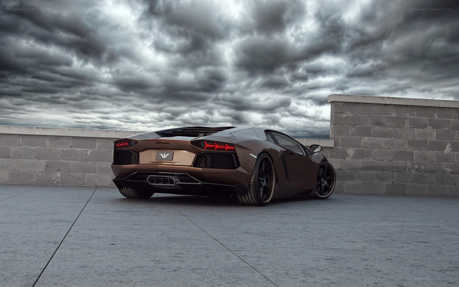 Brown Lamborghini on rooftop
