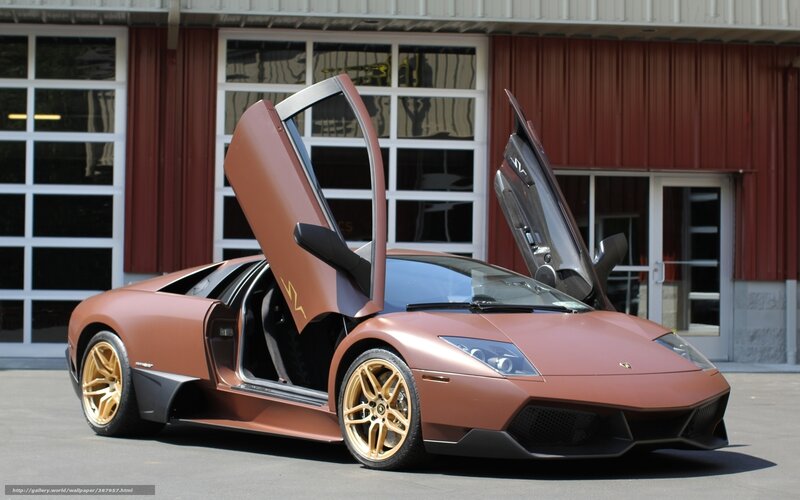 Brown Lamborghini with open doors