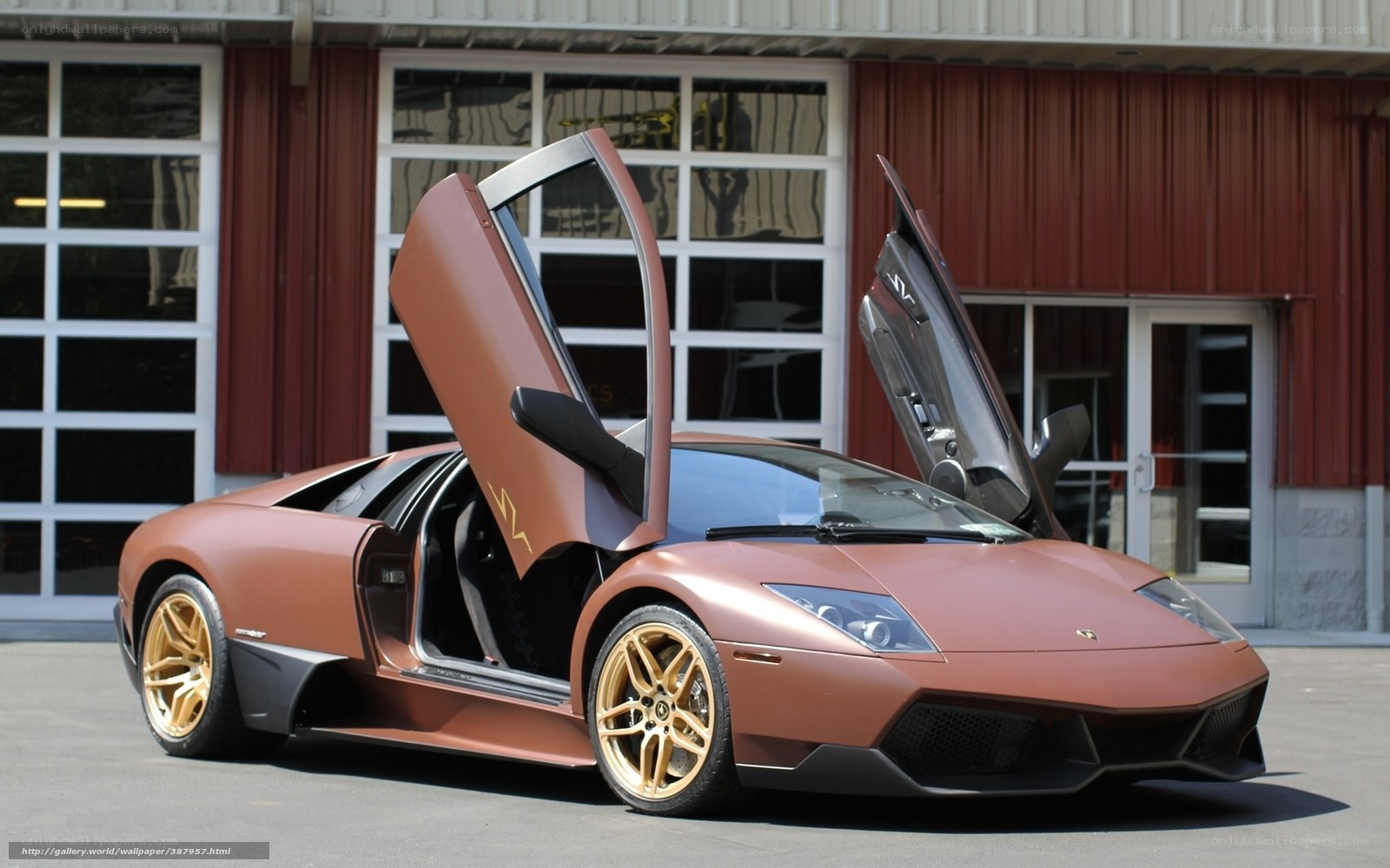 Brown Lamborghini with open doors