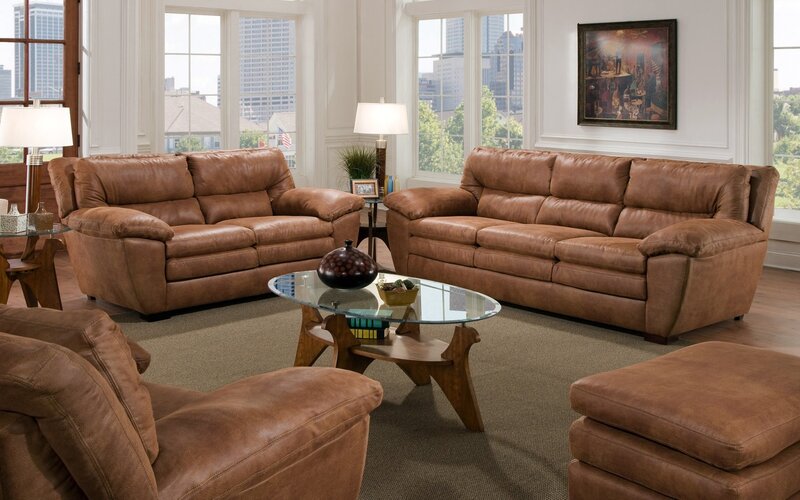 Brown leather sofa set in living room