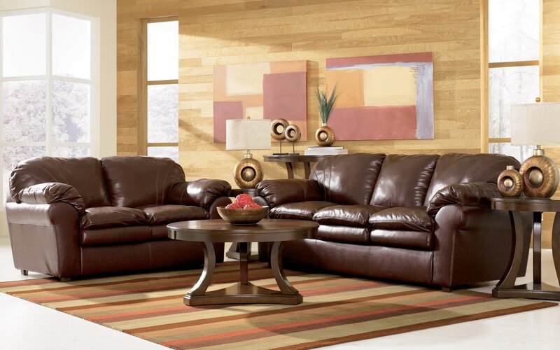 Brown leather sofa set