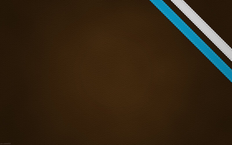 brown leather with blue and white stripes