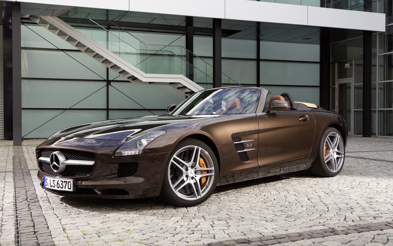Brown Mercedes-Benz SLS AMG roadster