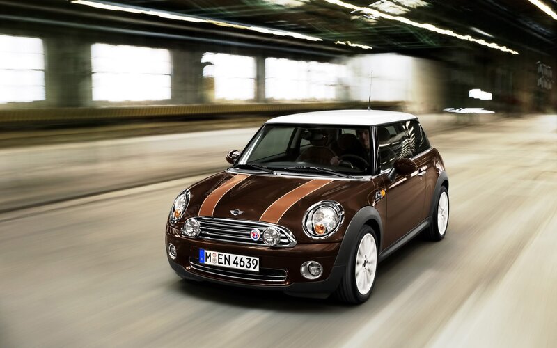 Brown Mini Cooper Car — Dynamic, Photograph