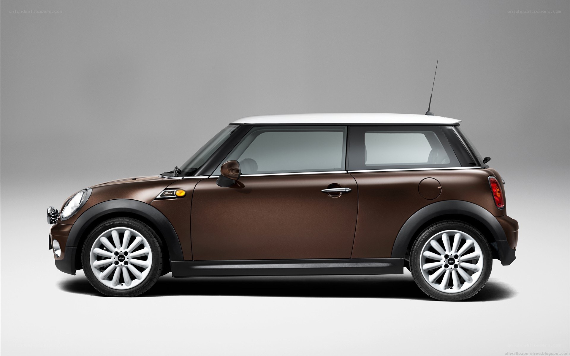 brown mini cooper side view