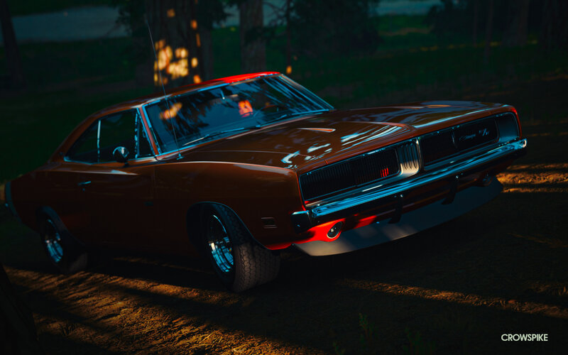 Brown Muscle Car — Dramatic, Night