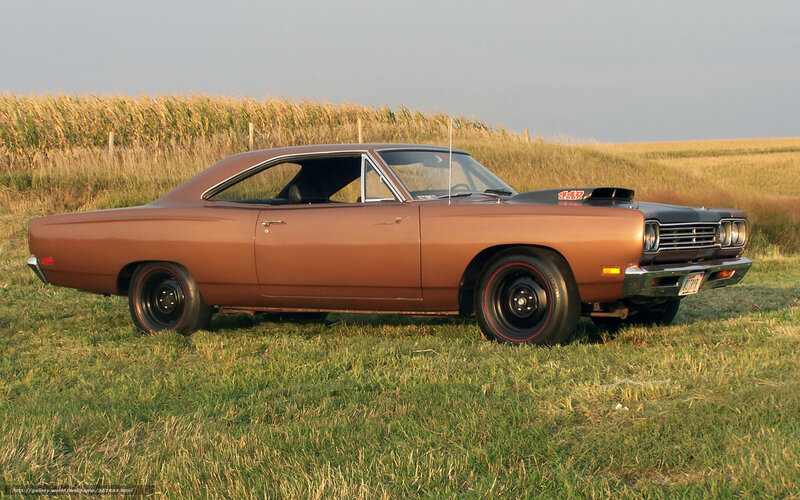 Brown muscle car in field