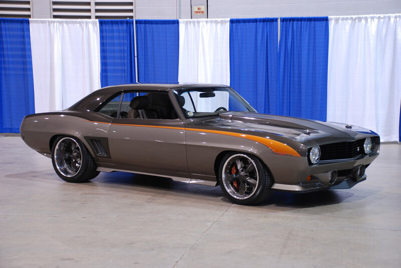 brown muscle car on display
