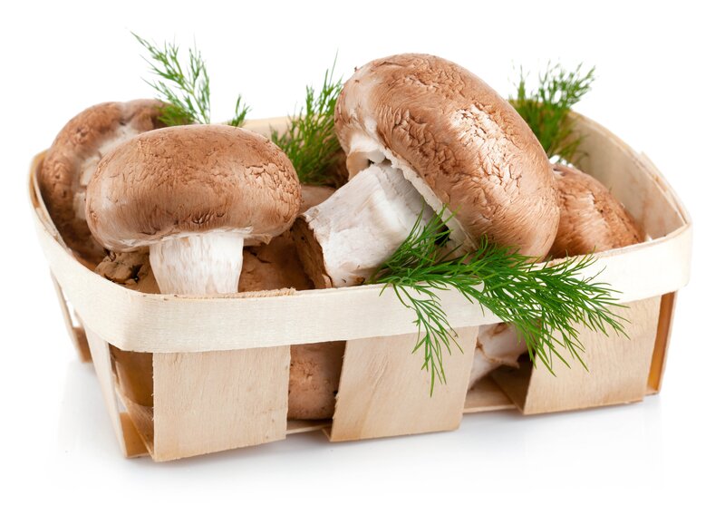 Brown Mushrooms in Basket — Fresh, Photograph