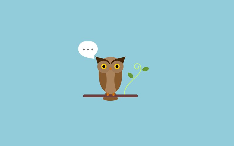 Brown Owl on Branch — Blue