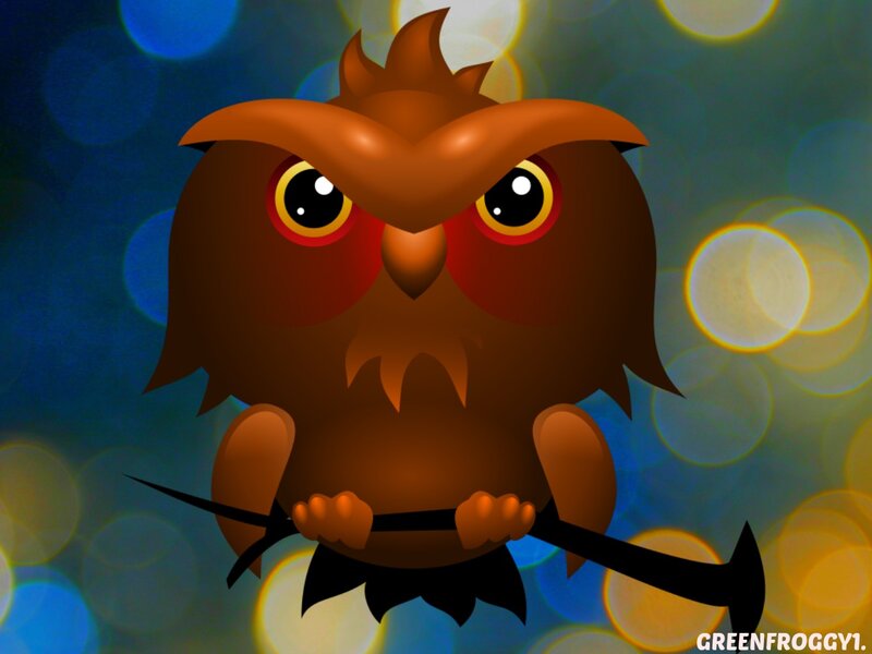 Brown Owl on Branch — Playful