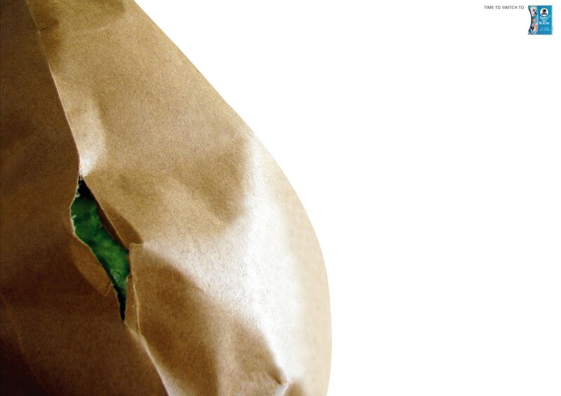 brown paper bag with green filling